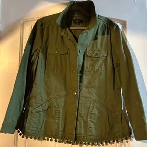 Talbot's Spring Jacket Green Pom Pom Ball  Trimmed Large